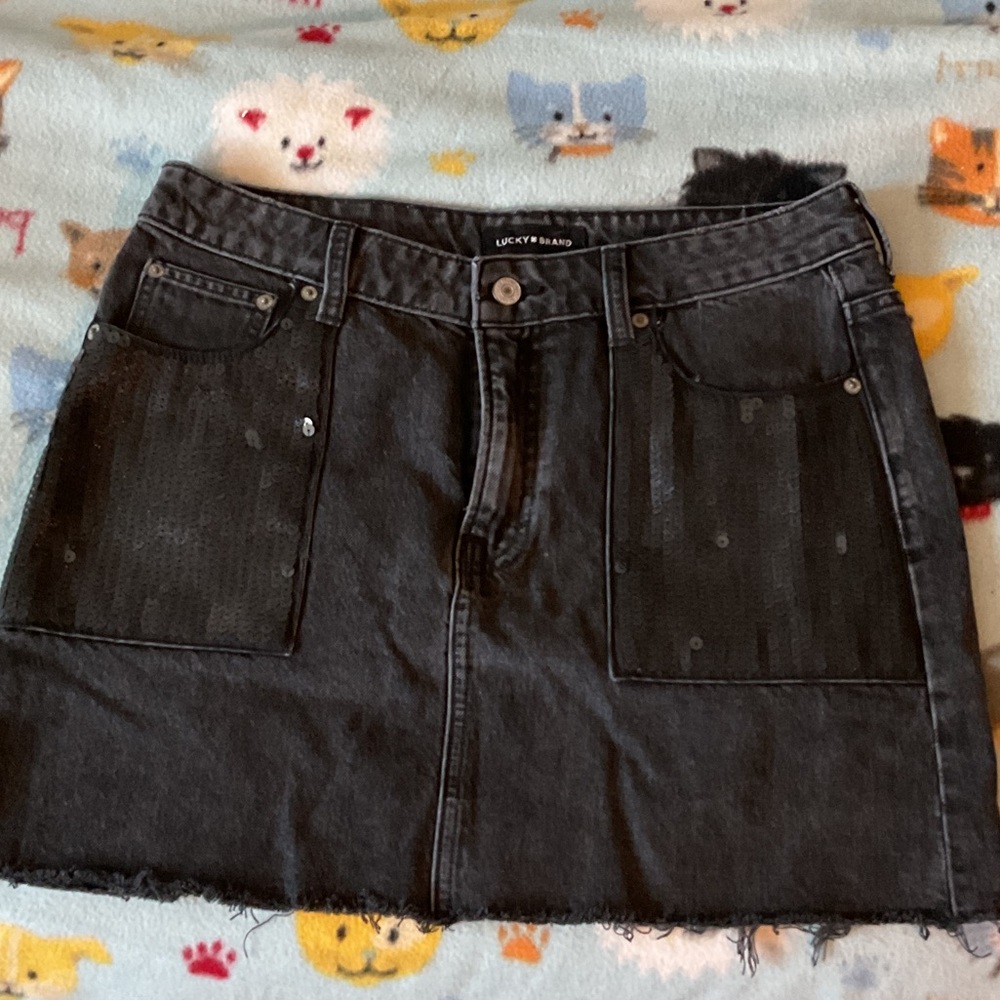 Lucky Brand Black Denim Patch-Pocket Mini Skirt